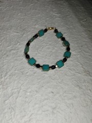 Black Obsidian & Blue Magnesite Beaded Handmade Stretch Bracelet