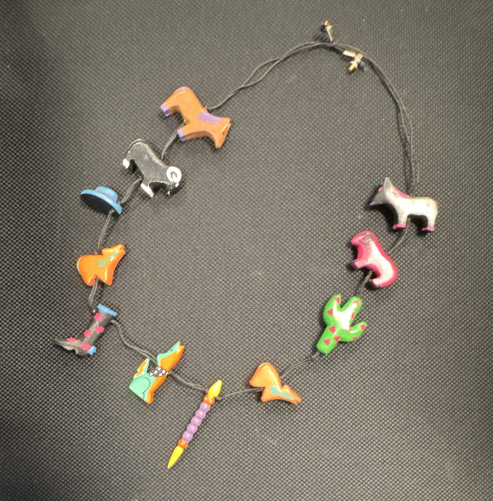 Handcrafted Multicolor Animal Charm Beaded Wood Cord Necklace Pendant