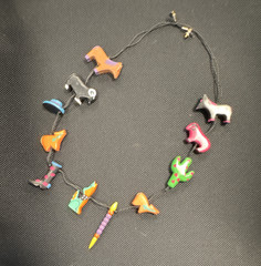 Handcrafted Multicolor Animal Charm Beaded Wood Cord Necklace Pendant