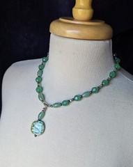 Artisan Made Light Mint Green Glass Bead Swirl S Ceramic Pendant 18″ Necklace