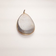 2″ Polished Agate Flat Pendant, Handcrafted Wire Loop Wrapped Stone, gray cloudy