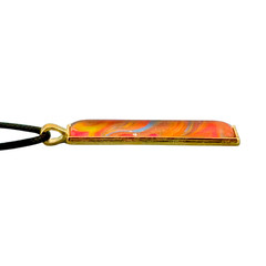 Pendant Necklace Handmade «Molten Coral» Long Gold Bezel Glass Black Cord