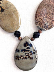 Chunky Large Vintage Picture Jasper Polished Gemstone Statement Necklace 21″