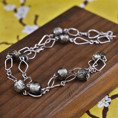 16″, vintage sterling silver handmade necklace, 925 link chain with gray glass