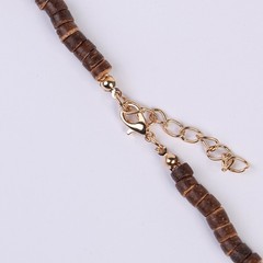 Mens Brown Coconut Shell Wood Bead Necklace Natural Stone Boho Surfer Jewelry