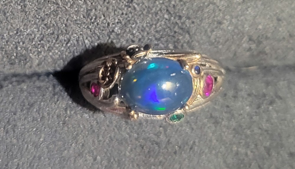Black Ethiopian Opal With Blue Flash Sterling Silver Two Tone Ring