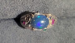 Black Ethiopian Opal With Blue Flash Sterling Silver Two Tone Ring