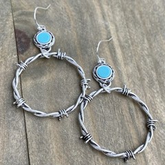 Min Favorit Faux Turquoise & Antique Silver Barbed Wire Drop Earrings FUN!