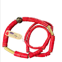 Tribal Boho Deep Pink Bead Statement Necklace 34″ Botanical Harvest Philippines