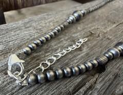 Sterling Silver Native Style SW 4mm Desert Pearls Necklace & Accents 18.5-20.5”
