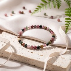Rainbow Tourmaline Beaded Bracelet Natural Gemstone Round Stretch Boho 4mm