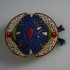 Egyptian Revival Style Original Upcycled Brooch Artisan Mixed Materials Vintage