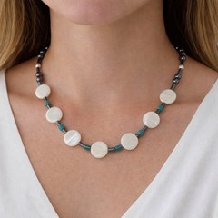 REIMAGINED Mother of Pearl, Hematite, Aventurine Beaded 17″ Necklace