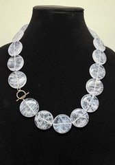 Vintage Crackle Quartz Necklace 30mm Clear Beads Statement Toggle Clasp