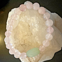 STACKABLE ENERGY BRACELET Seafoam Green CHALCEDONY PINK ROSE QUARTZ Heart Chakra
