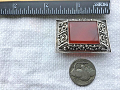 Sterling Silver Handmade Carnelian Pin Etruscan Design Handmade 1 5/8” Long VTG
