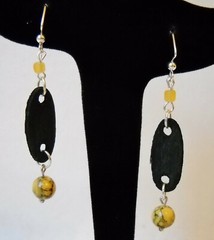 Black Wood Earrings Buff Brown Gold Beaded Hand Crafted OOAK Unique Dangle New