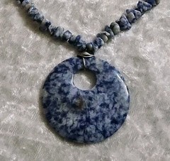 Sodalite Pendant Necklace 19” Round Stone Pendant ~ Lobster Claw Clasp Artisan