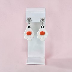 Ghosts with Pumpkin & Flower Top Handmade Polymer Clay Dangle Halloween Earrings