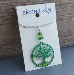 Retired Necklace Sienna Sky Green Tree of Life Pendant Hand Made in Colorado 18”