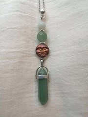 GREEN AVENTURINE DT Crystal Point CHINESE AMAZONITE Bead Glass Moon Face Pendant