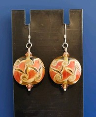 Sterling Silver 925 Gold/Coral Artisan Boho Lampwork Glass Drop Earrings