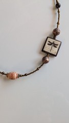 Handmade Unique Beaded Necklace 33″, Copper Brown Burgundy Peach, Beautiful!