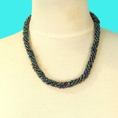 18″ Peacock Twisted Rope Chain Handmade Seed Bead Statement Necklace