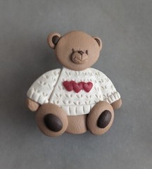 Handmade Cute Teddy Bear In Off-White Sweater Fimo Polymer Clay Pin (New)