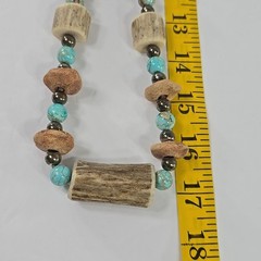 Handmade Tribal Boho Necklace Turquoise Beads Bone Horn Discs Rustic Natural….
