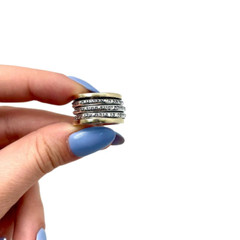 Hebrew 3 Spinner Ring in Sterling Silver & 9k Yellow Gold Kabbalah Solid Jewelry