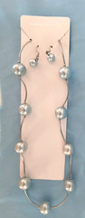 New Women’s Earrings and Necklace Gift Set Ice Blue Imitation Pearls Silvertone