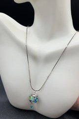 18K Rolled Gold Filled Chain, Blown Glass, Crystal Pendant, 24”