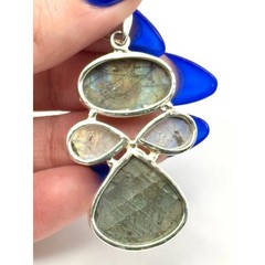 Large Faceted Labradorite & Moonstone Sterling Silver Handmade Pendant