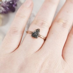 Size 6.5 Black Stone Ring, Natural Dendritic Opal, Antique Copper, Boho Jewelry
