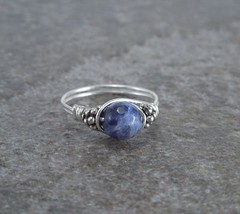Faceted Sodalite Sterling Silver Bali Bead Ring
