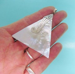 2 1/4″ Natural White Mother of Pearl Shell Handmade Sterling Pendant Necklace