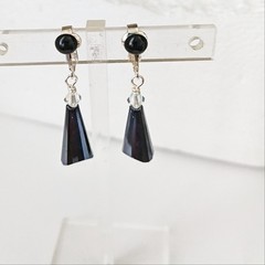 Clip on earrings embellished black top faceted dangle handmade