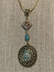 *NEW LISTING*EGYPTIAN REVIVAL CZECH NEIGER GLASS PHARAOH NECKLACE TURQ/GOLD-NEW