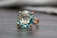 Blue Topaz Ring Anemone Jewelry Rose Gold Filled Round Cut Faceted Gemstone