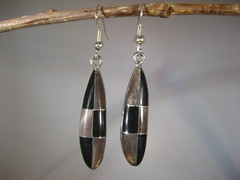 Handcrafted Oblong Black Stone Mosaic Dangle Earrings Fair Trade