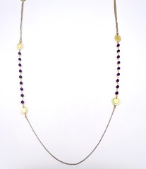 Peruvian KUDZU Filigree Gold Plated Fuchsia Gemstone Necklace 36 in