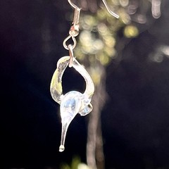 Vintage Handblown Glass Hummingbird Earrings Drop Pierced Hook Dangle Animal