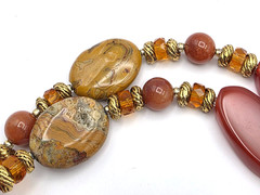 Carnelian Jasper Gemstone Beaded Chunky Necklace Boho Statement Toggle Clasp