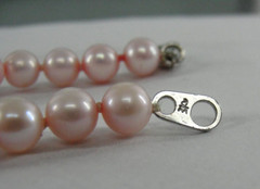 STERLING SILVER 925 PINK 6.5mm ❤️ FRESHWATER PEARL 17″ NECKLACE HAND KNOTTED VTG