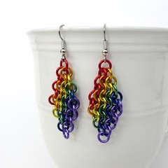 Rainbow gay pride earrings, handmade chainmail Euro 4 in 1 weave, LGBTQ jewelry