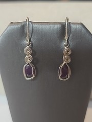 Ruby Sterling Silver Wire Wrapped Earring Handmade Leverback OOAK Jewelry 2