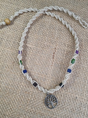 New Natural Hemp Necklace W/ Tree-of-Life Charm & Wood Beads 19 in Twist Macrame