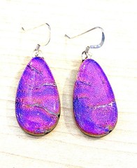 Purple Handmade Fused Dichroic Glass Jewelry Dangle Earrings Free Shipping
