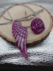 Purple Angel Wing Ceramic Pendant Necklace with Rope Necklace 18″